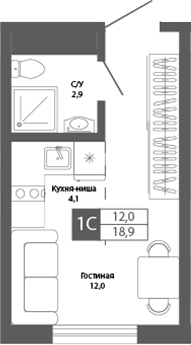 Планировка — Шория-Град. Шерегеш, Студия, 19 м²