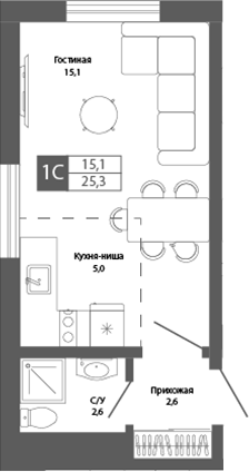 Планировка — Шория-Град. Шерегеш, Студия, 25 м²