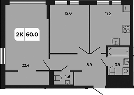 Планировка — Норд-Премьер, 2-комн., 60 м²