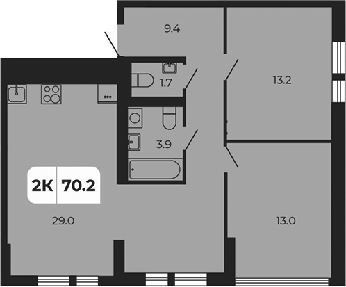 Планировка — Норд-Премьер, 2-комн., 70 м²