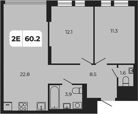 Планировка — Норд-Премьер, 3-комн., 60 м²