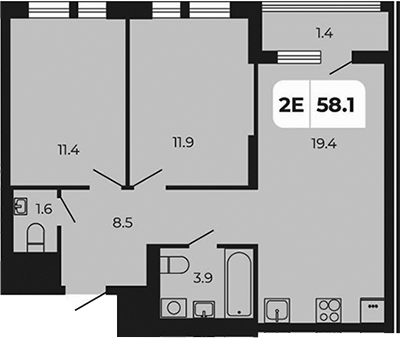 Планировка — Норд-Премьер, 3-комн., 57 м²