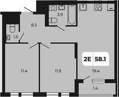 Планировка — Норд-Премьер, 3-комн., 57 м²