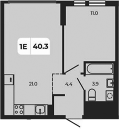 Планировка — Норд-Премьер, 2-комн., 40 м²
