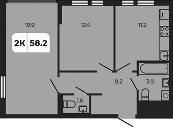 Планировка — Норд-Премьер, 2-комн., 58 м²