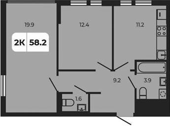 Планировка — Норд-Премьер, 2-комн., 58 м²