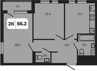 Планировка — Норд-Премьер, 2-комн., 55 м²