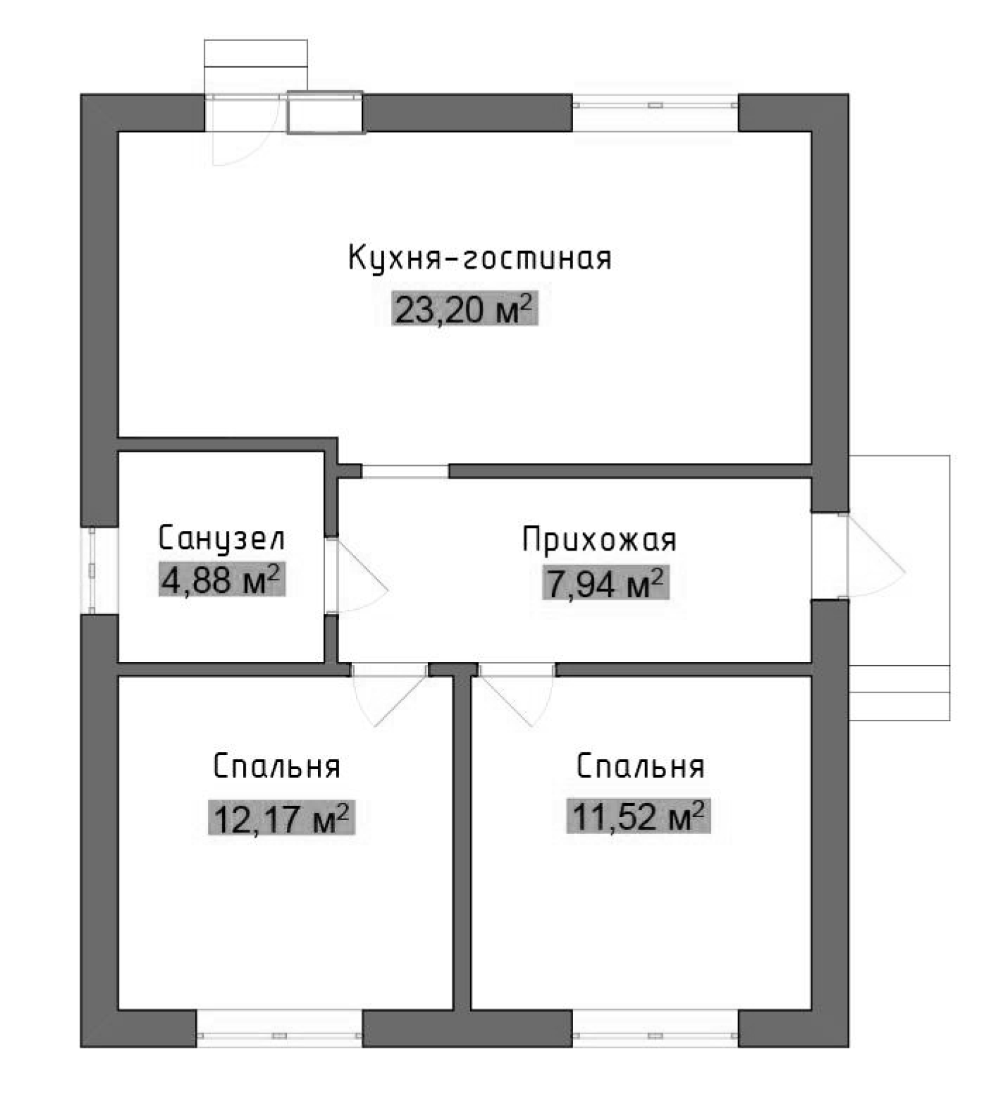 Планировка — Коттеджный поселок Лесное, 2-комн., 60 м²