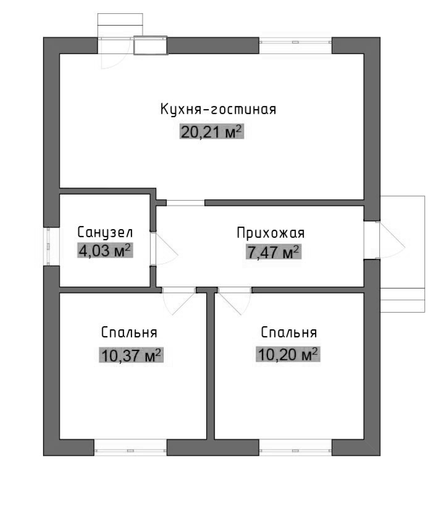 Планировка — Коттеджный поселок Лесное, 2-комн., 53 м²