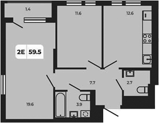 Планировка — Норд-Премьер, 3-комн., 58 м²