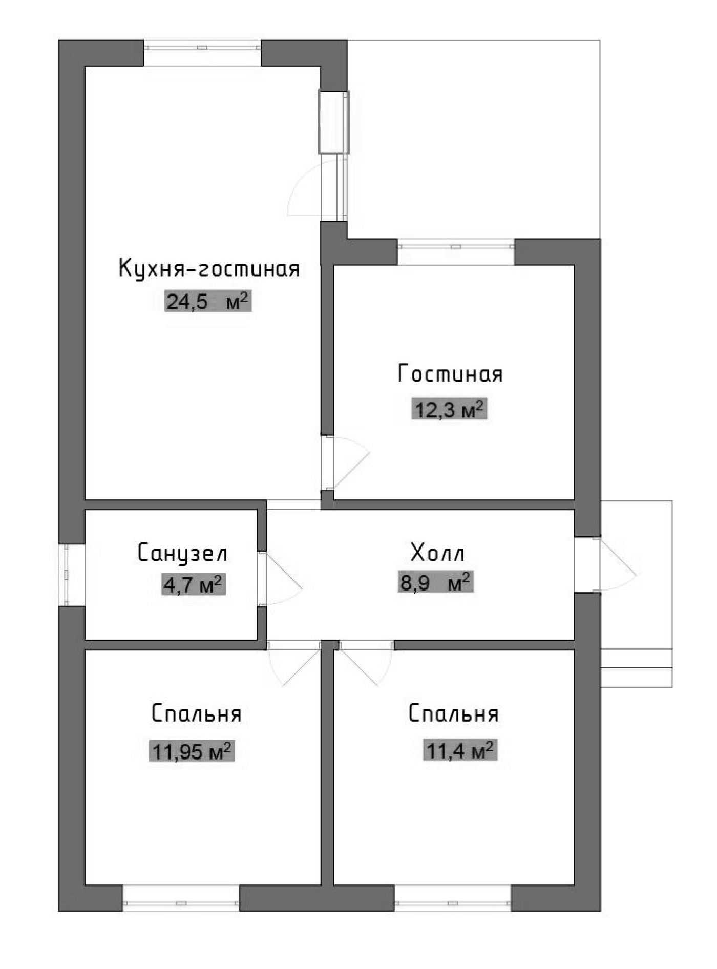 Планировка — Коттеджный поселок Лесное, 3-комн., 74 м²