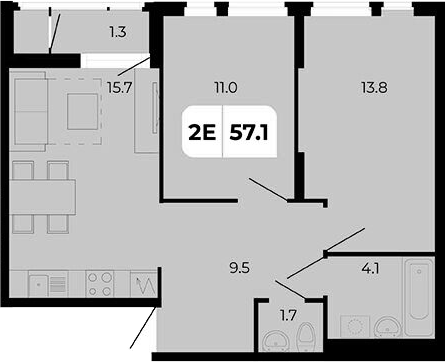 Планировка — Норд-Премьер, 3-комн., 56 м²