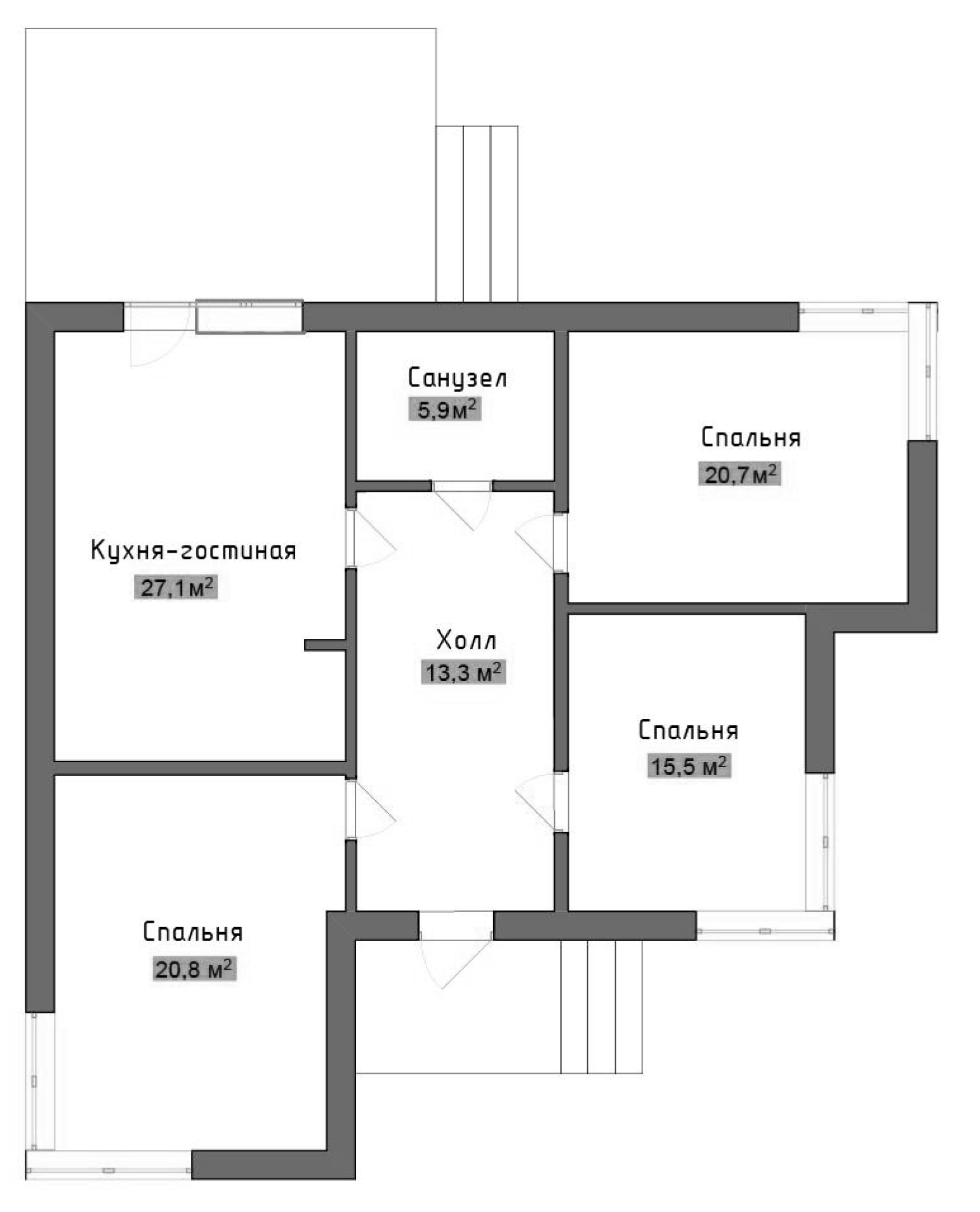Планировка — Коттеджный поселок Лесное, 3-комн., 103 м²