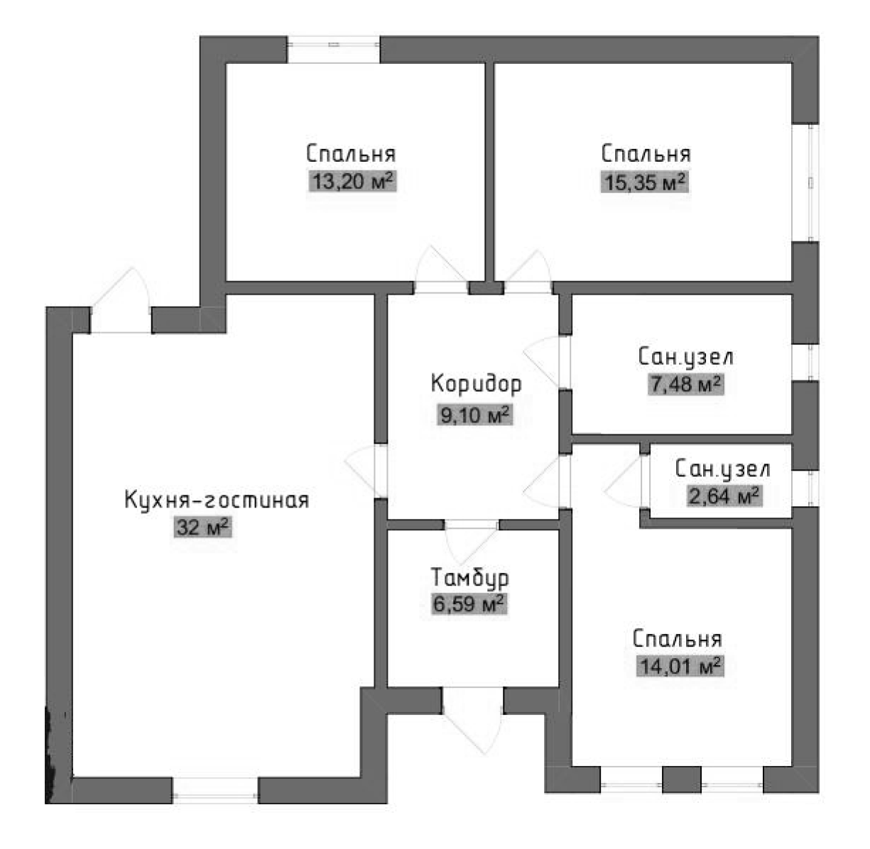 Планировка — Коттеджный поселок Лесное, 3-комн., 101 м²