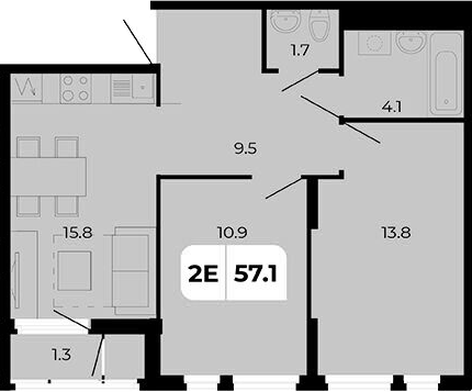 Планировка — Норд-Премьер, 3-комн., 56 м²