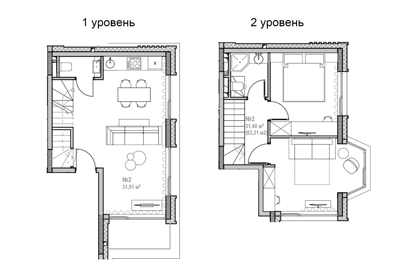Планировка — Лучезарный, 1-комн., 63 м²