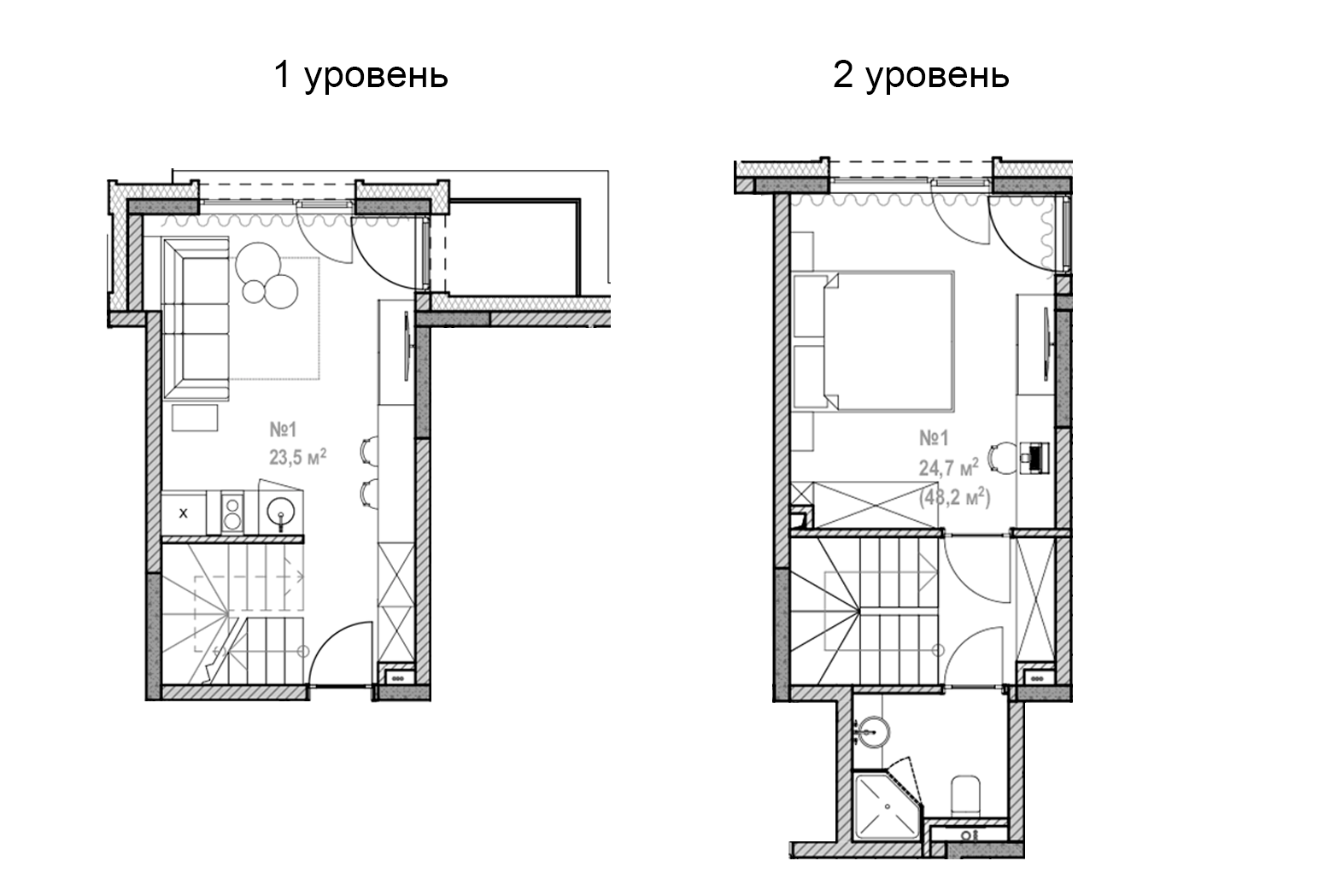 Планировка — Лучезарный, 1-комн., 48 м²
