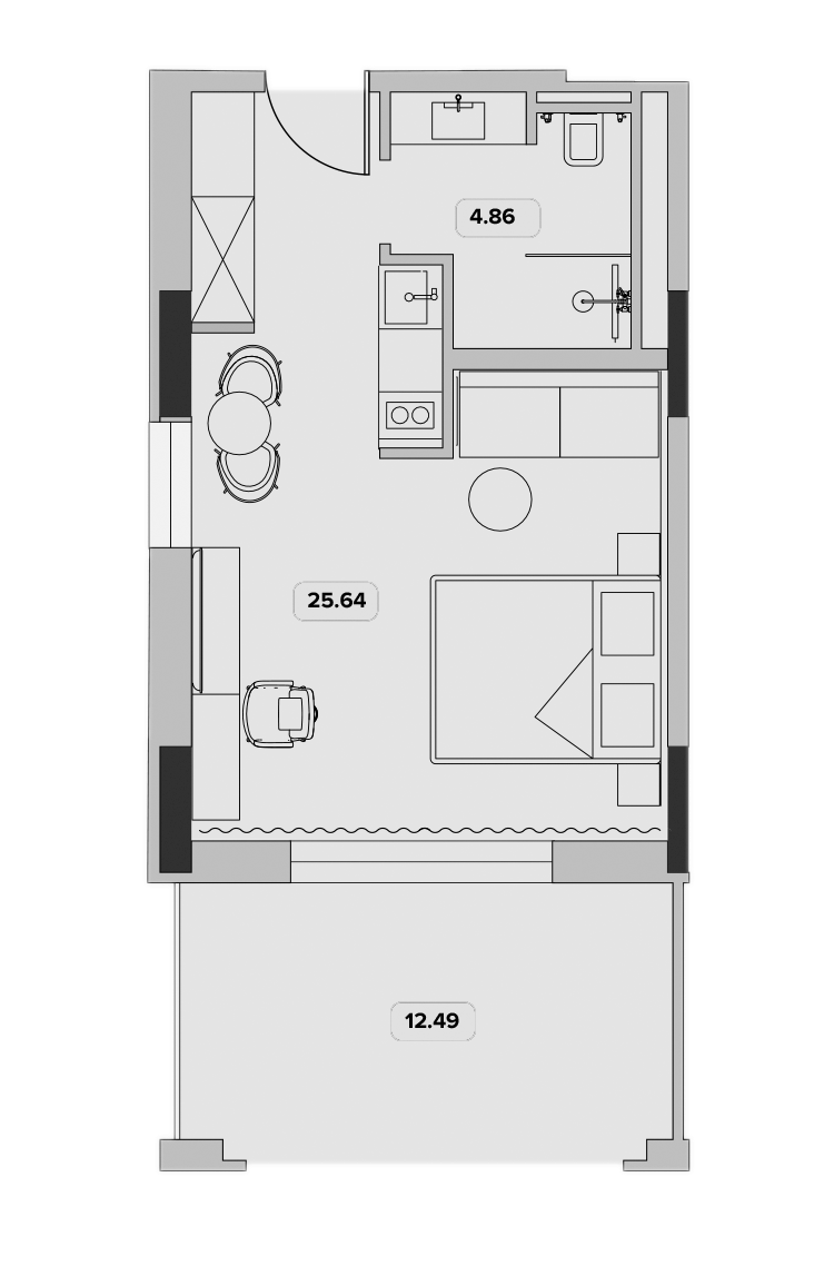 Планировка — Лучезарный, 1-комн., 43 м²