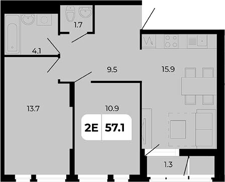 Планировка — Норд-Премьер, 3-комн., 56 м²