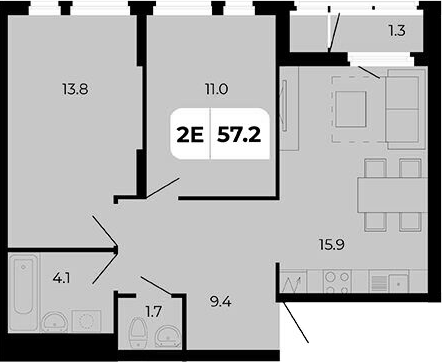 Планировка — Норд-Премьер, 3-комн., 56 м²