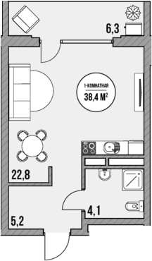 Планировка — МореТут, Студия, 32 м²
