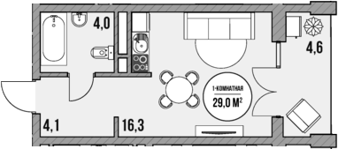 Планировка — МореТут, Студия, 24 м²