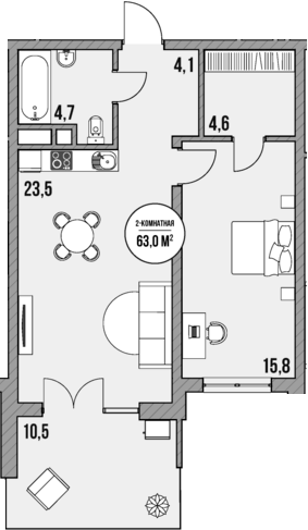 Планировка — МореТут, 1-комн., 53 м²