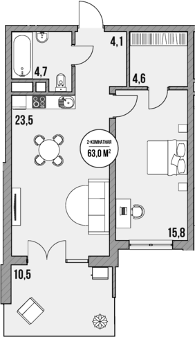 Планировка — МореТут, 1-комн., 53 м²