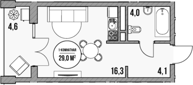 Планировка — МореТут, Студия, 24 м²