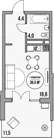 Планировка — МореТут, Студия, 25 м²