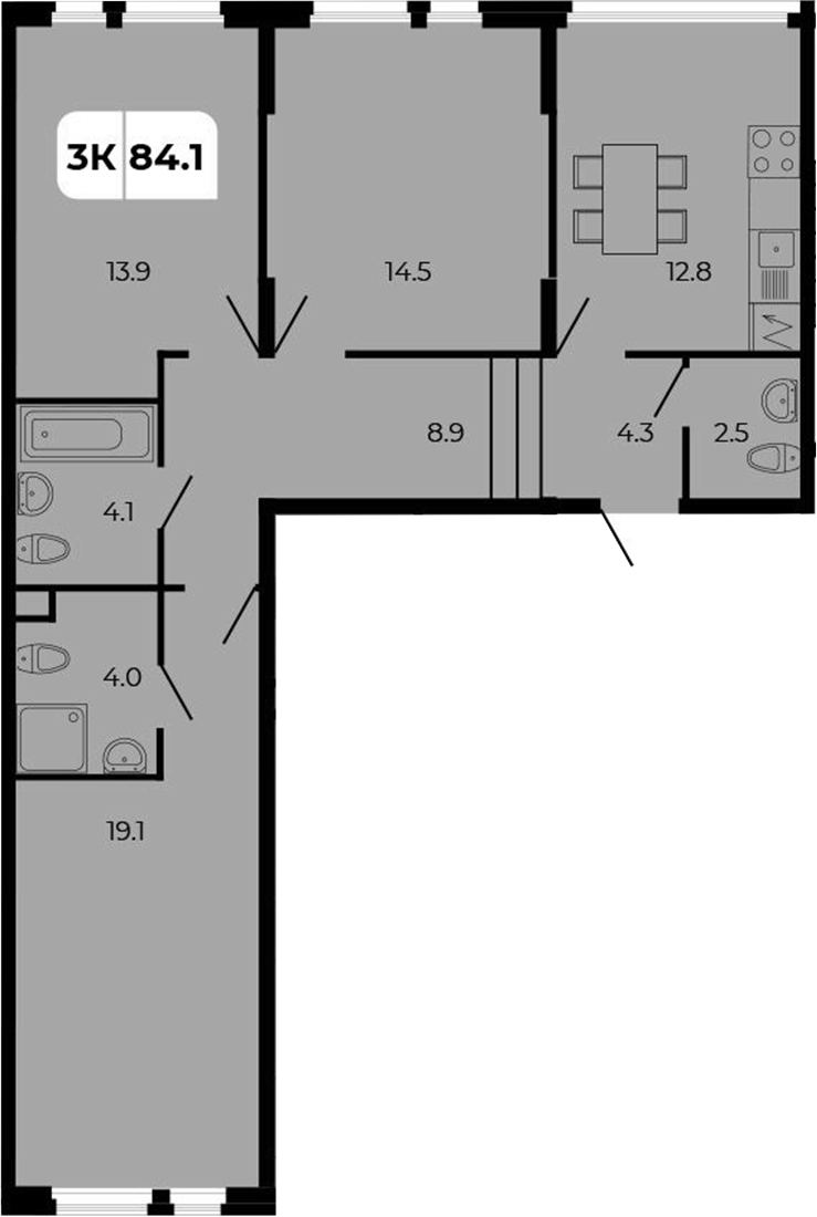 Планировка — Норд-Премьер, 3-комн., 84 м²
