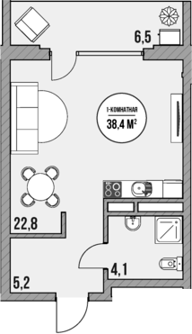 Планировка — МореТут, Студия, 32 м²