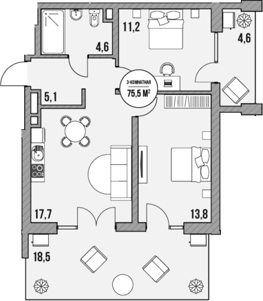 Планировка — МореТут, 2-комн., 52 м²