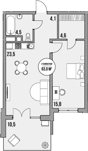 Планировка — МореТут, 1-комн., 53 м²
