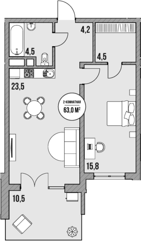 Планировка — МореТут, 1-комн., 53 м²