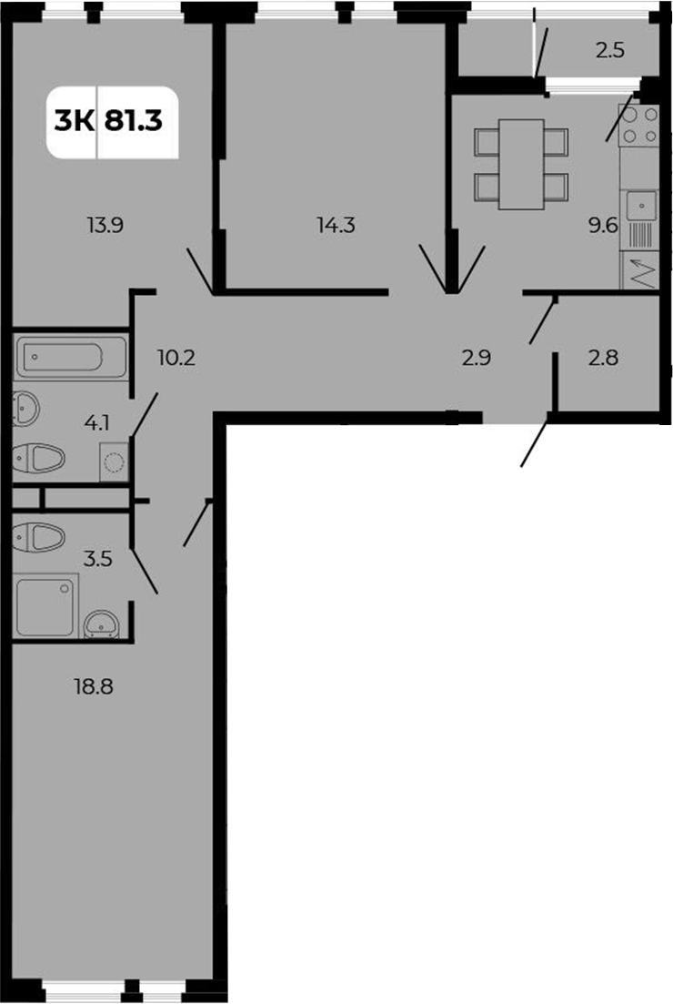 Планировка — Норд-Премьер, 3-комн., 80 м²