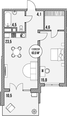Планировка — МореТут, 1-комн., 53 м²