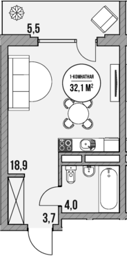 Планировка — МореТут, Студия, 27 м²