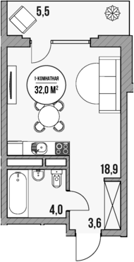 Планировка — МореТут, Студия, 27 м²
