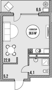 Планировка — МореТут, Студия, 32 м²