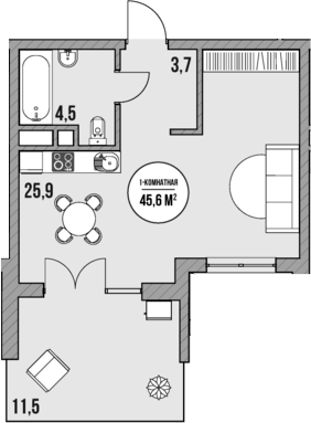 Планировка — МореТут, Студия, 34 м²