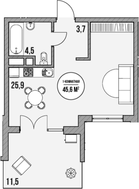 Планировка — МореТут, Студия, 34 м²