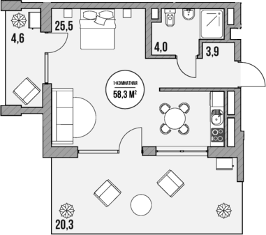 Планировка — МореТут, Студия, 33 м²