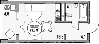 Планировка — МореТут, Студия, 24 м²
