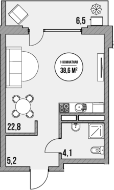 Планировка — МореТут, Студия, 32 м²