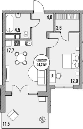 Планировка — МореТут, 1-комн., 43 м²
