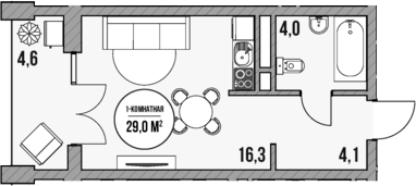 Планировка — МореТут, Студия, 24 м²
