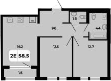 Планировка — Норд-Премьер, 3-комн., 57 м²