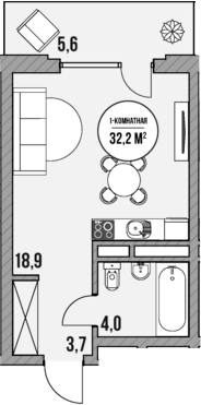 Планировка — МореТут, Студия, 27 м²