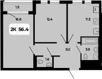 Планировка — Норд-Премьер, 3-комн., 55 м²